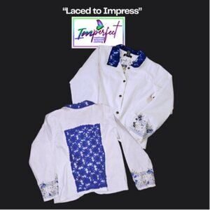 Upcycled white and blue jacket